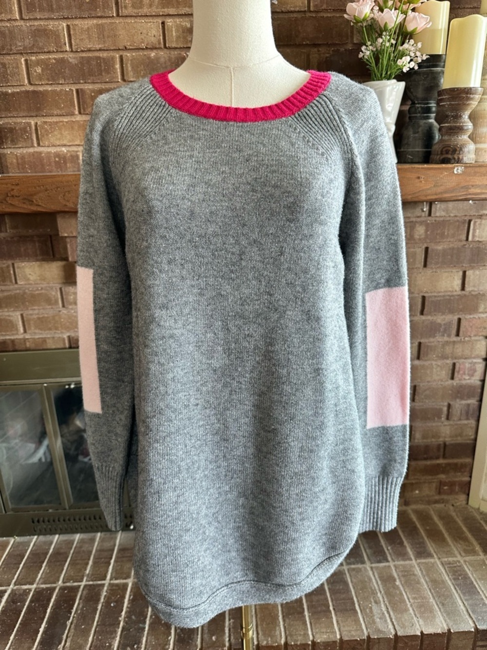 by Anthropologie Gray Pink Colorblock Elbow Patch Pullover Sweater S